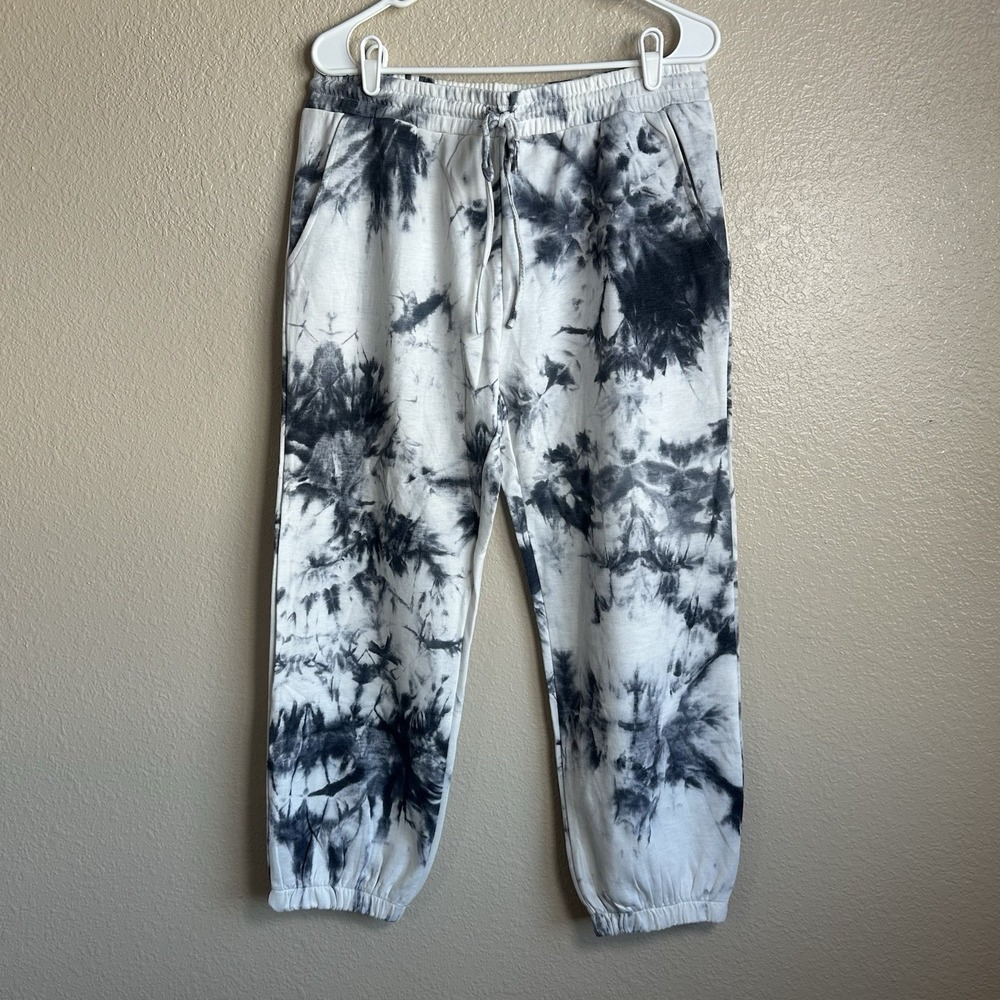 Storia Dip Tie Dye French Terry Joggers Sweatpants White/Black Small NWT